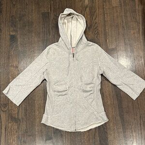 Free People Light Gray Zip-Up Hoodie with 3/4 Sleeves